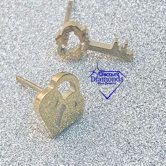 Gold Titanium Lock and Key Stud Pushback Earrings. - Picture 6 of 14